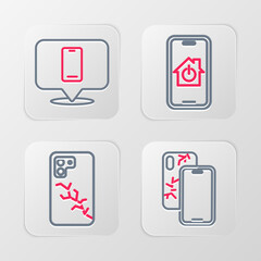 Poster - Set line Mobile with broken screen, smart home and Phone repair service icon. Vector