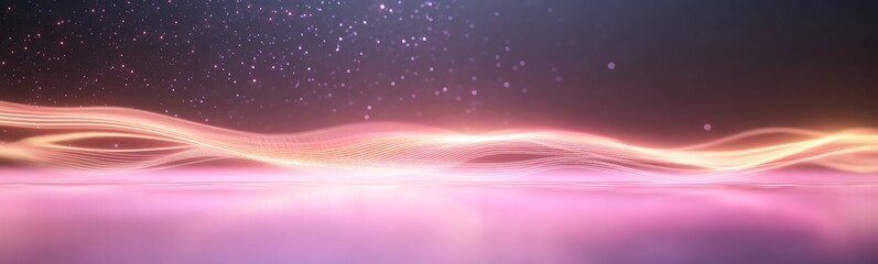 Poster - A vibrant, abstract image featuring flowing light waves in shades of pink and orange against a dark background, evoking a sense of motion and energy.