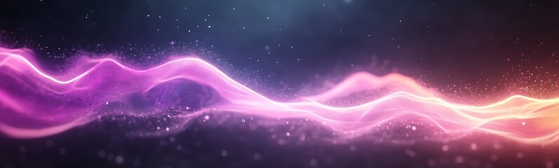Fototapete - A vibrant, abstract wave of colorful light flows across a dark background, creating a dynamic and ethereal visual effect.