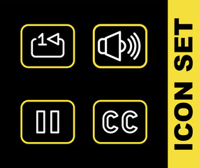 Poster - set line speaker volume, subtitles, pause button and repeat track music player icon. vector