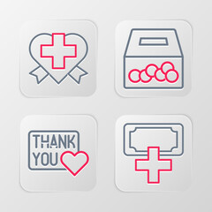 Poster - Set line Donation and charity, Thank you with heart, and Heart cross icon. Vector