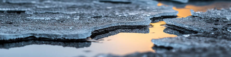 Wall Mural - Grey-Blue Ice Floes Reflecting Orange Light on Water