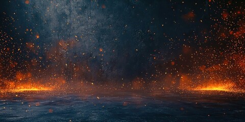 Wall Mural - Black background with a lot of fire and smoke