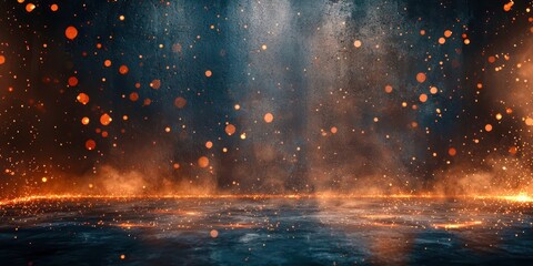 Wall Mural - Blue background with orange sparks
