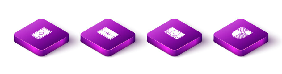 Poster - Set Isometric Playing card with diamonds, Chest for game, Video console and Shield icon. Vector