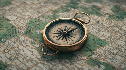 antique compass on vintage map, journey planning, travel background, adventure