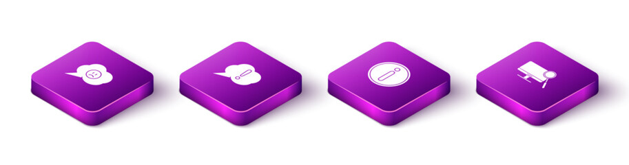 Fototapete - Set Isometric Speech bubble with sad smile, Exclamation, Information and Computer monitor diagnostics icon. Vector