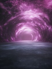 Aufkleber - A mesmerizing cosmic tunnel with swirling purple clouds and a calming water surface, evoking a sense of mystery and exploration.