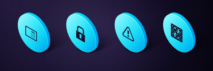 Poster - Set Isometric Graphic password protection, Exclamation mark in triangle, Lock and Safe icon. Vector