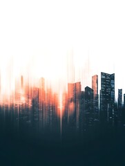 Poster - A digitally blurred city skyline at sunrise, with soft light illuminating the buildings and creating an ethereal atmosphere.
