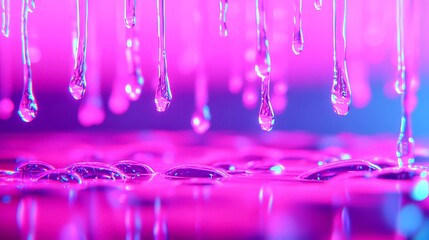 Poster - Futuristic Neon Rain, vibrant digital rain cascades with vivid distortions, embodying a pop art design in clean geometric shapes and a cool neon-lit color palette