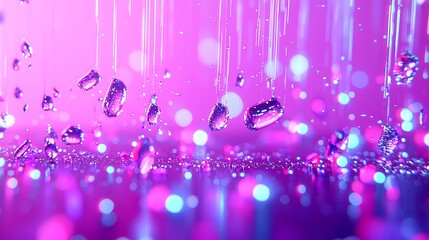 Poster - Vibrant Neon Rain, a dynamic scene of futuristic digital rain cascading with bold neon distortions, featuring a cool, geometric pop art aesthetic and a striking color palette.
