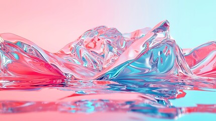 Poster - Neon Reflections, a vibrant liquid metal surface mirrors striking neon pink and electric cyan lights, embodying a clean geometric design reminiscent of pop art with a cool color palette.