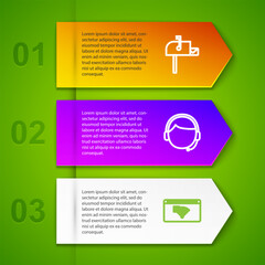 Poster - Set line Open mail box, Man with headset, No Internet connection and Lifebuoy. Business infographic template. Vector