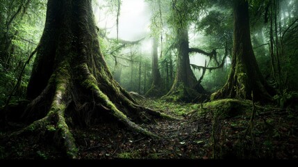 Aufkleber - Ancient forest exploration a journey through towering trees nature lush environment mystical perspective