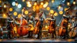 © Tina - A detailed miniature orchestra scene with musicians playing string instruments under warm lights.