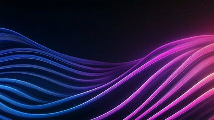 Fototapete - A vibrant abstract design with flowing waves in blue and pink, set against a dark background, creating a dynamic visual effect.