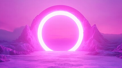 Poster - Synthwave Glitch Portal, an abstract design featuring vibrant neon colors, geometric shapes, and a pop art aesthetic, evoking a futuristic digital landscape.