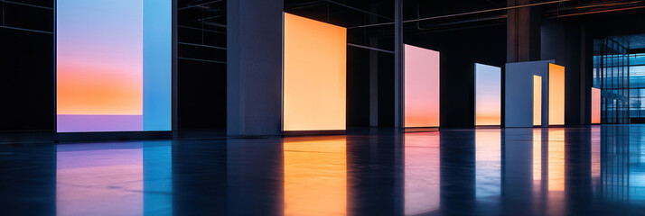 Poster - Illuminated Panels with Gradient Sunset Colors in Modern Interior