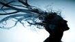 © wannakorn - Silhouette of a Woman with Flowing Hair Surrounded by Water in a Dreamy Blue Atmosphere