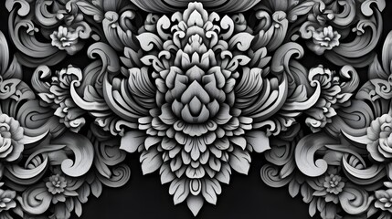 Poster - Intricate decorative pattern, black and white ornate design featuring swirling elements and geometric shapes, ideal for backgrounds.