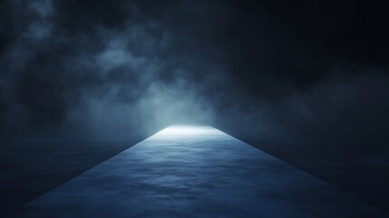 Aufkleber - A dark, mysterious landscape featuring a luminous path emerging from a foggy background, creating an ethereal and surreal atmosphere.