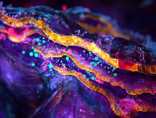 Poster - Colorful Abstract Close-Up of a Layered Rock Formation in Nature
