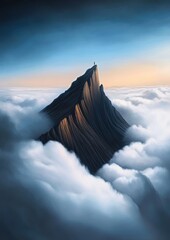 Canvas Print - Sunlit mountain ridge emerging from a sea of clouds