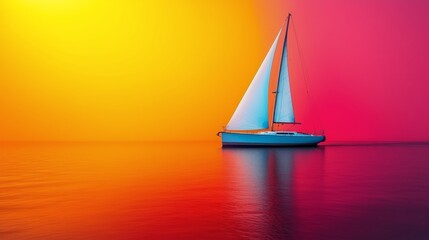 Wall Mural - Sailboat glides gently across calm waters under a vibrant sunset sky