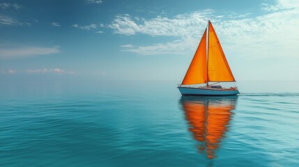 Sticker - Sailboat gliding through calm blue waters under a clear sky