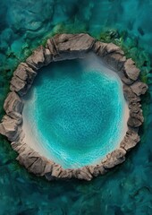 Wall Mural - Top-down view of a tropical island surrounded by coral reefs