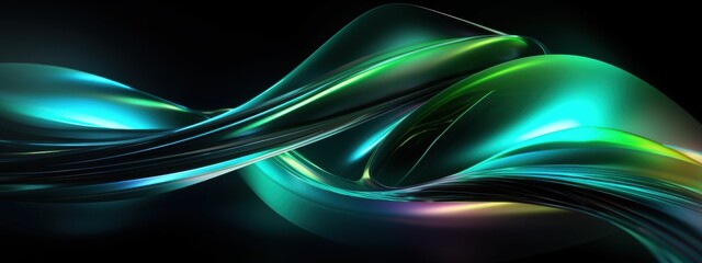 Poster - Abstract Green and Teal Fluid Dynamic Swirls in Motion  Digital Art Wallpaper Background