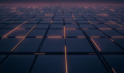 Poster - A futuristic grid of illuminated lines creates a visually striking pattern on a dark surface, suggesting depth and a tech-inspired aesthetic.