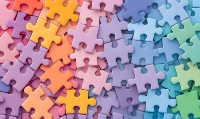 Colorful Puzzle Pieces Spread Across a Vibrant Background