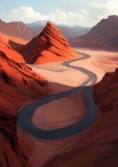 Poster - Winding river through a desert landscape with red rock formations