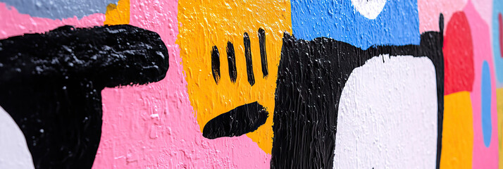 Poster - Abstract Painting Detail: Pink, Yellow, Black, and Blue Shapes