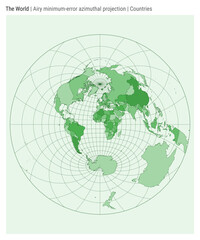 Poster - World Map. Airy minimum-error azimuthal projection. Countries style. High Detail World map for infographics, education, reports, presentations. Vector illustration.