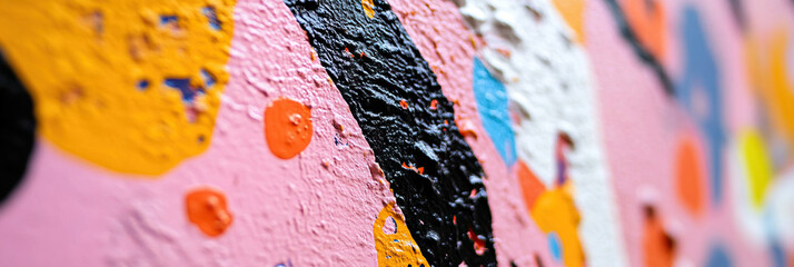 Poster - Abstract Painting with Pink, Orange, Yellow, Black, and White Paint