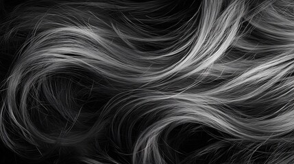 Aufkleber - Flowing Monochrome Wavy Hair Texture Abstract Background  Elegant Feminine Hairstyle with Cascading Silky Strands in Grayscale Tones  Design Element
