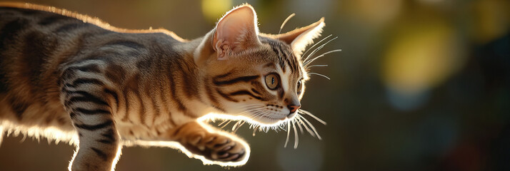 Wall Mural - Brown Tabby Kitten in Profile, Backlit