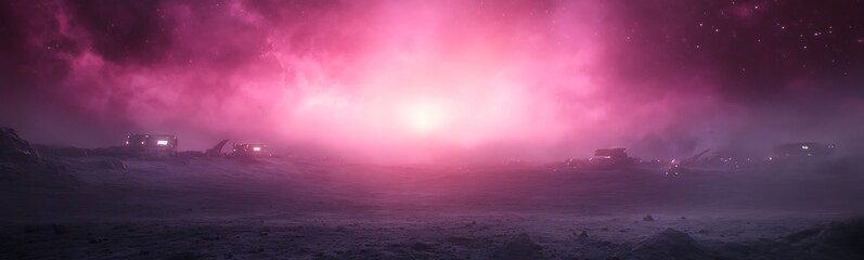 Poster - A vibrant cosmic scene featuring a glowing pink nebula surrounded by dark celestial elements, evoking a sense of mystery and wonder.