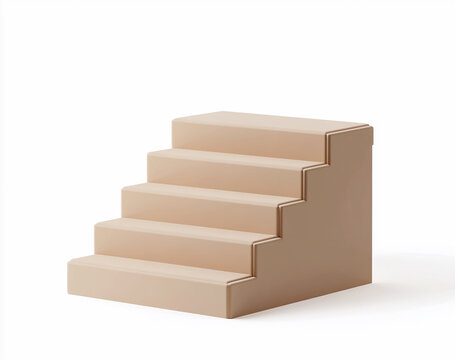 A flat, white cardboard staircase with steps, vector illustration, white background