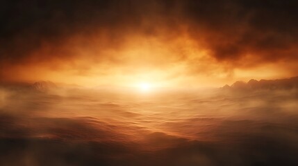 Aufkleber - A breathtaking sunset illuminates the horizon, casting warm hues across a misty atmosphere, creating a serene and captivating scene.