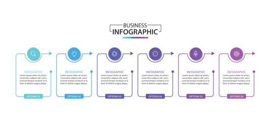 Wall Mural - infographic label design template with icons and 6 options or steps. vector illustration