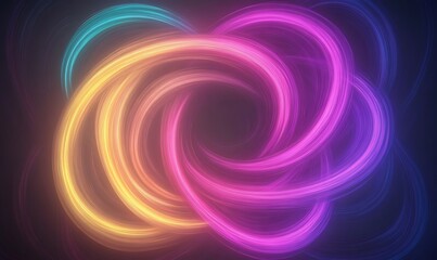 Fototapete - A vibrant, swirling abstract design featuring glowing circles in shades of pink, orange, and blue against a dark background.