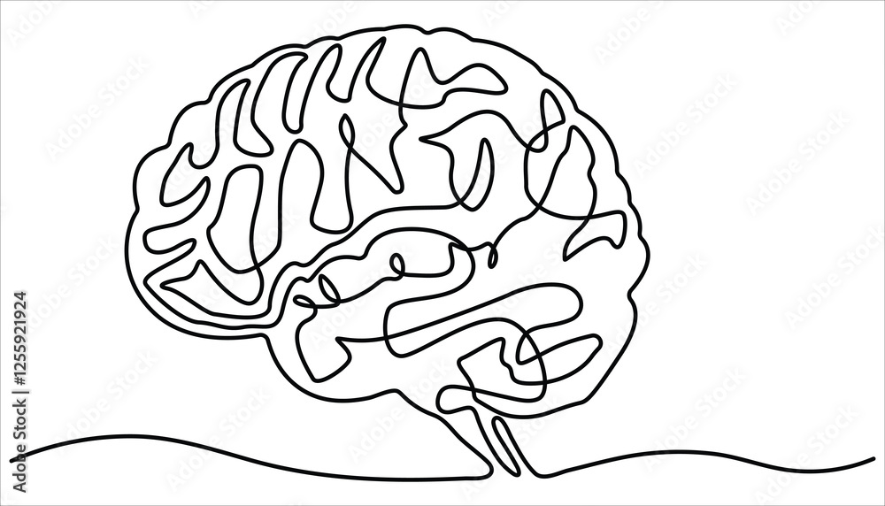 Human brain continuous one line drawing. Hand drawn minimalism style ...