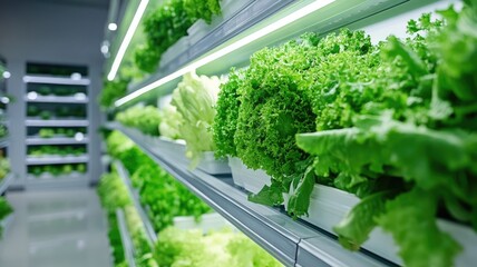 Wall Mural - Fresh green leafy vegetables neatly arranged on supermarket shelves