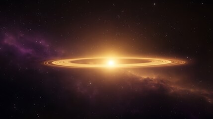 Aufkleber - A stunning cosmic scene featuring a radiant sun surrounded by a glowing ring, set against a backdrop of deep space and swirling galaxies.