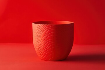 Poster - Vibrant red container with textured surface placed against matching backdrop in a minimalistic setting
