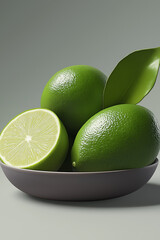 Poster - Fresh limes resting in a bowl with leaves showing vibrant green color